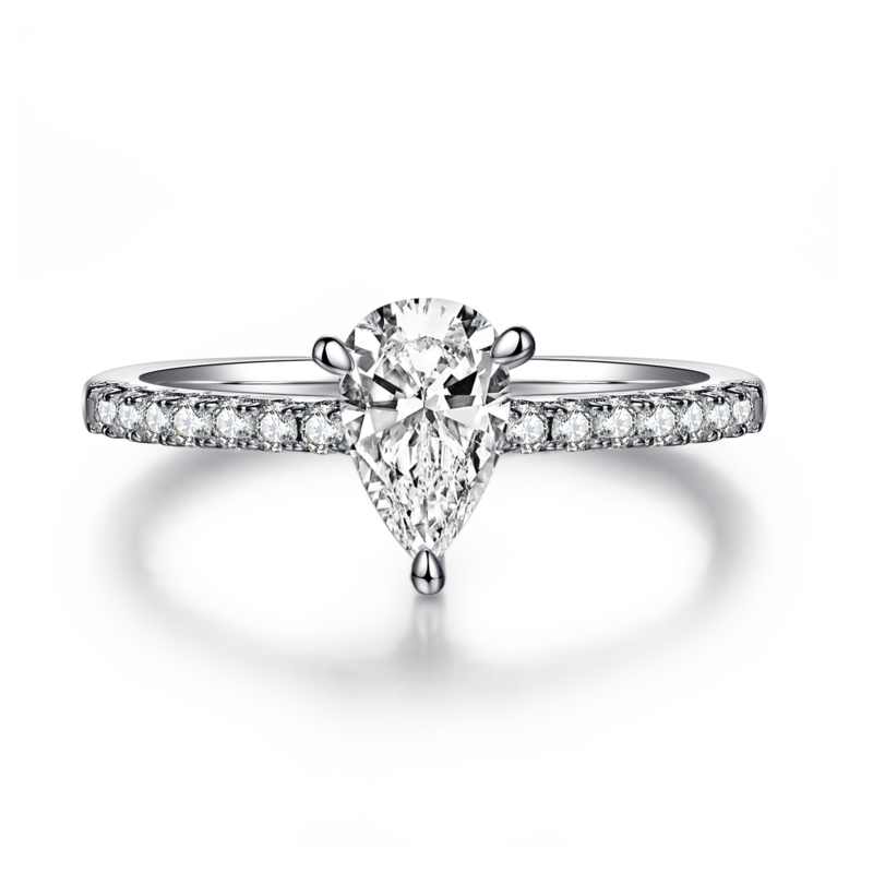 微镶梨形S925银镀白金MoissaniteWomen's Ring1.0ctD级